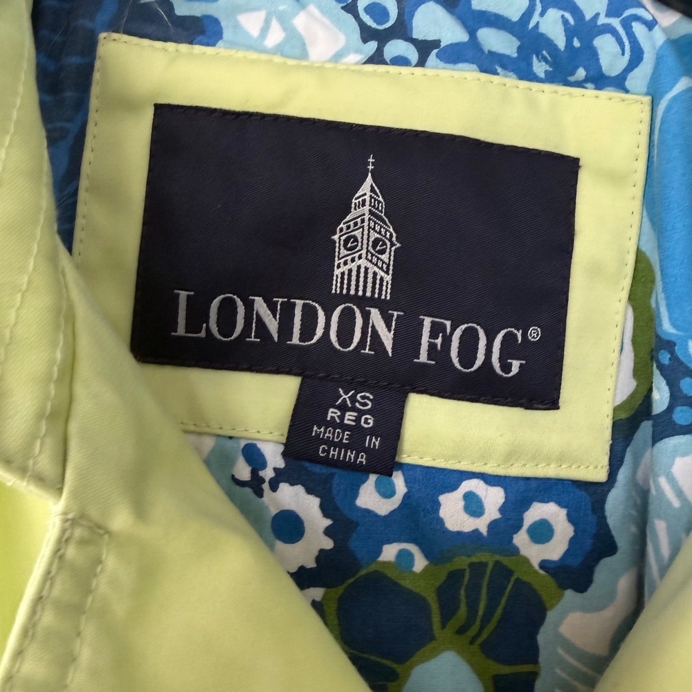 London Fog XS classic double-breasted  trench coat chartreuse lime rain coat - Picture 2 of 4